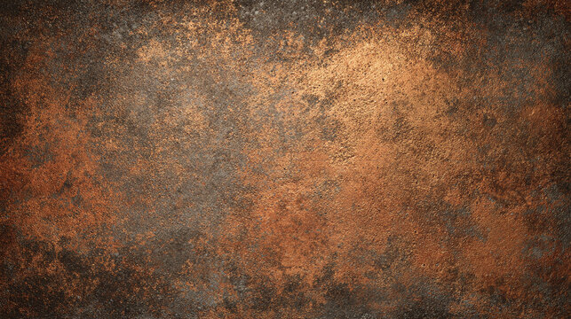 A textured surface with a rustic, worn appearance and a combination of brown and copper hues. The surface has a gritty texture, with areas of both light and dark tones