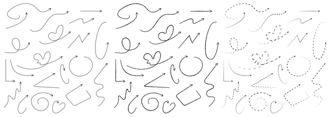 Hand Drawn Arrow Collection with Dotted and Solid Lines Design Element Set