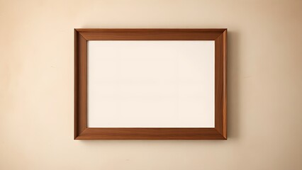 An empty wooden picture frame on a rustic wall, evoking warmth and simplicity in a cozy interior.