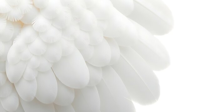 A close-up of natural white wings with detailed feather textures, illuminated by soft overhead lighting.