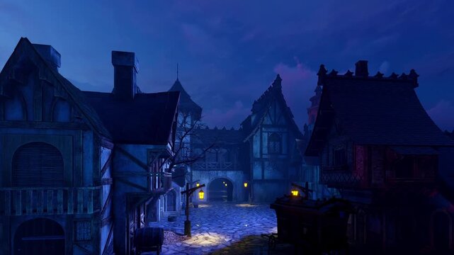 A medieval city at night. An animation on the theme of history and travel. An animation on the theme of history and the city.	
