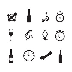 Party and Celebration Icon Set &ndash; Wine, Clock, Ribbon and Festive Elements