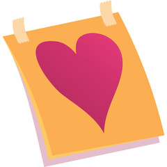Pink Heart Drawing on Orange Paper Attached with Tape to a Transparent Background
