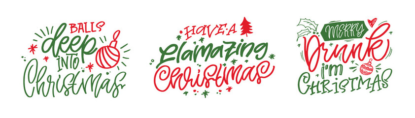 Hello 2026. Merry Christmas and Happy New 2026 Year - cute hand drawn doodle lettering postcard.  Holly Jolly, Tis the season.