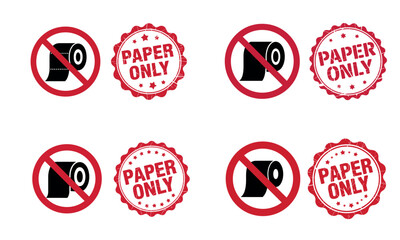 Paper only prohibition icons set with waste bin and recycling restriction signs
