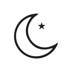 Crescent Moon and Star Icon &ndash; Night Symbol, Astronomy, Islamic Vector