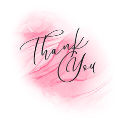 Thank You Text in Elegant Cursive over Pink Watercolor Background
