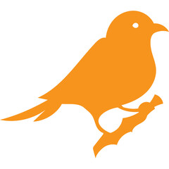 Orange Silhouette of a Small Bird Perched on a Twig Against a White Background
