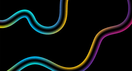 Vivid colorful wavy ribbons with grainy grunge texture on black background. Vector design