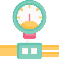 Illustration of a Pressure Gauge Mounted on a Yellow Pipe with Teal Accents and a Transparent Background