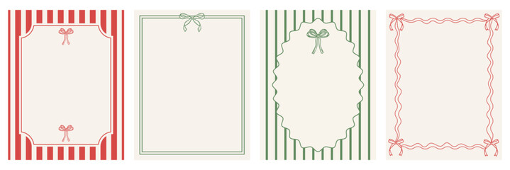 Vintage hand-drawn frame set with bows and whimsical lines. Elegant pastel line art borders for invitation templates, posters and cards.