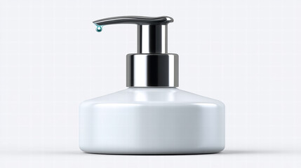 Obraz premium Water purity symbol for skincare branding with drop on silver pump bottle for cosmetic lotion or cream container