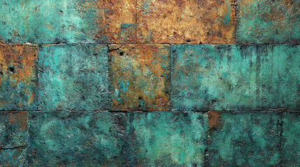 Fototapeta premium A close-up view of textured metal, showing the effects of corrosion, a testament to time and the elements. The metal surface features a blend of copper and rust-colored hues.