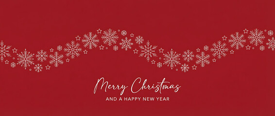 snowflakes and stars border red christmas card