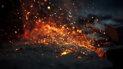 Dynamic sparks flying in the dark a fiery display of energy perfect for industrial or abstract backgrounds