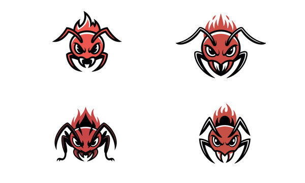 Angry fire ant mascot face with flames cartoon illustration
