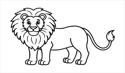 Obraz premium Simple outline drawing of a friendly lion standing