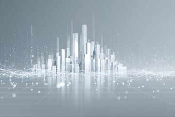 Abstract cityscape illustration with a futuristic, glowing, and connected vibe on a gray background