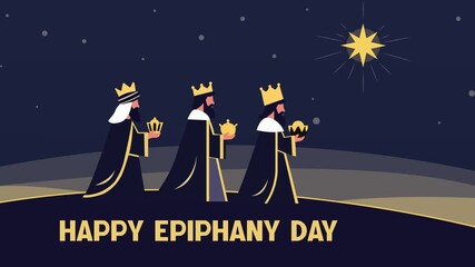 Animated Epiphany Day Illustration of Three Wise Men Following the Star