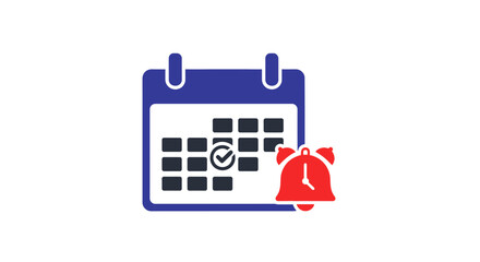 Calendar icon with checkmark and alarm clock notification symbol