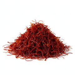 Fototapeta premium Saffron Strands Kesar Pile Macro Luxury Spice Isolated on White