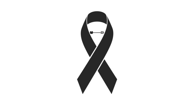 Black mourning ribbon symbol for death or remembrance isolated on
