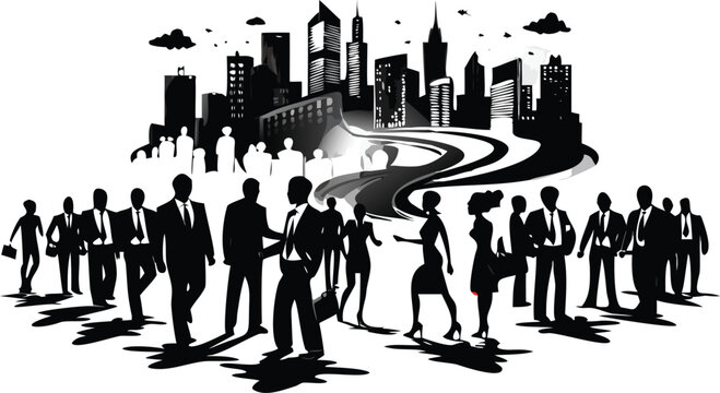 Abstract flat vector illustration depicting a convergence of diverse elements symbolizing unity connection and multifaceted ideas in a clean modern graphic style