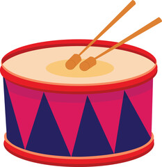 Cartoon drum with drumsticks colorful vector illustration