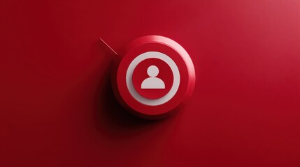 Minimalist red background featuring a circular icon with a silhouette of a person symbolizing user profile and social networking concepts in technology