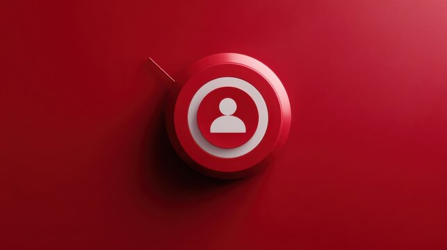 Minimalist red background featuring a circular icon with a silhouette of a person symbolizing user profile and social networking concepts in technology - Powered by Adobe