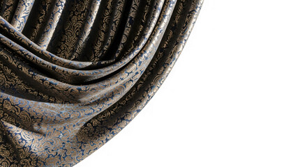 Luxurious blue and gold baroque damask drapery fabric elegant isolated on transparent background