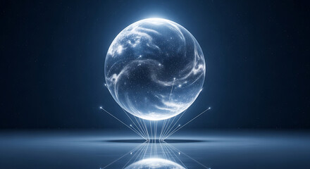 Glowing orb with light rays from below futuristic technology or abstract