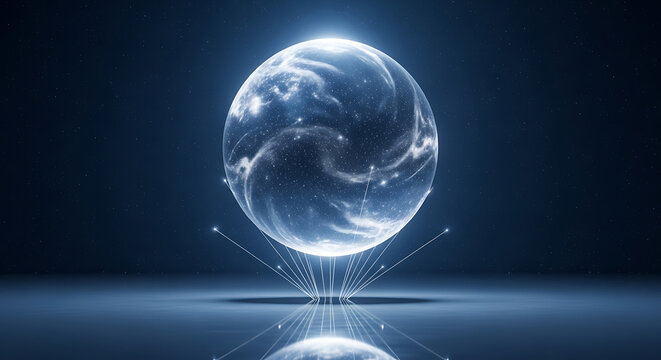 Glowing orb with light rays from below futuristic technology or abstract - Powered by Adobe