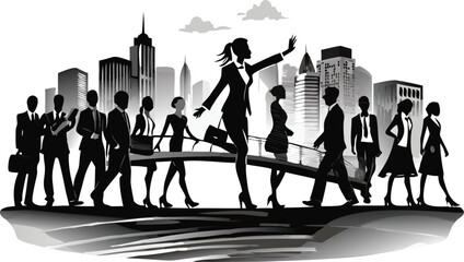 Dynamic silhouette illustration with bold colors and clean typography ideal for advertising and promotional banners conveying movement and leadership