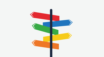 A colorful signpost with multiple arrows pointing in different directions, indicating choices.
