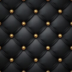 Fototapeta premium Black tufted leather background with golden studs in a diamond pattern