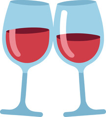 Cheerful Clink Vector Illustration: Two Flat Design Wine Glasses Toasting with Red Wine, Perfect for Romantic Dates, Anniversary Celebrations, Party Icons, and Beverage Menus