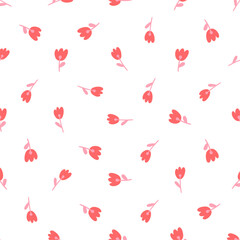 Vector tulip seamless pattern. Hand drawn pink flowers on white background. Floral cute print for summer wallpaper, fashion print design, fabric, textile, decoration, wrapping paper.