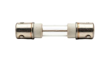 Glass fuse with metal end caps and visible internal wire—used in electrical devices to protect circuits from overcurrent. Compact, transparent, and essential for safety