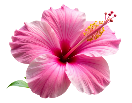 Side-View Pink Hibiscus with Curved Petals and Extended Stamen, PNG Cutout