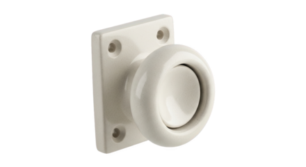 Ceramic wall-mounted doorstop with square base and recessed circular center—designed to cushion door impact and protect walls. Functional and decorative for residential or commercial interiors