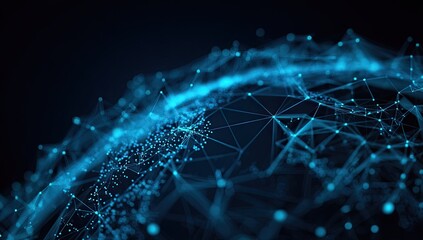 Glowing blue network with connected nodes forming a globe-like structure