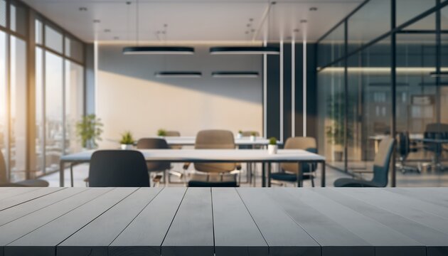 Bright modern office environment photographed out of focus, creating a clean and professional blurred background.