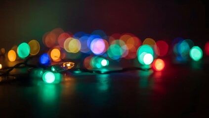 Vibrant, colorful bokeh fairy lights creating a festive and abstract background. Blurry background, bokeh, christmas lights. Christmas lights on a dark background