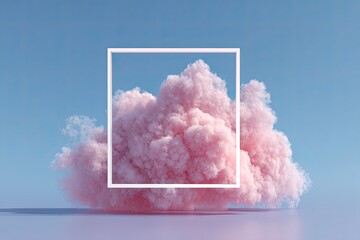 Pink cloud within a white square frame against light blue sky