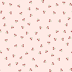 Cute cherry-heart seamless pattern with cherry berry and heart. Ideal for retro Y2K themes, Valentines day, textile design, stationery, wrapping and coquette-style visuals