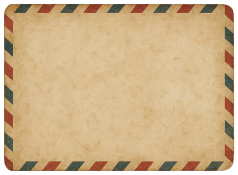 Vintage airmail envelope border on textured parchment paper background graphic design isolated on a transparent background