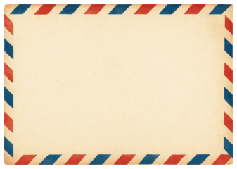 Vintage Airmail Envelope Border with Faded Paper Texture and Copy Space isolated on a transparent background