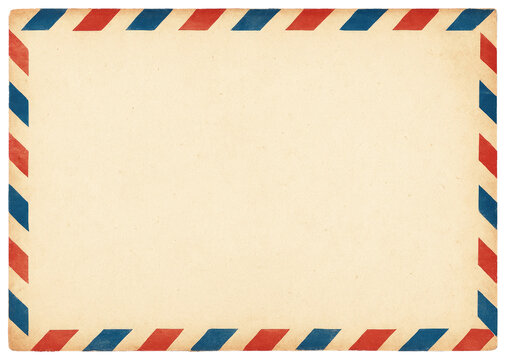 Vintage Airmail Envelope Border with Faded Paper Texture and Copy Space isolated on a transparent background