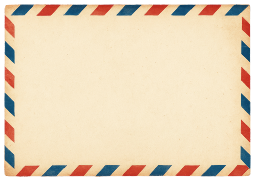 Vintage Airmail Envelope Border with Faded Paper Texture and Copy Space isolated on a transparent background